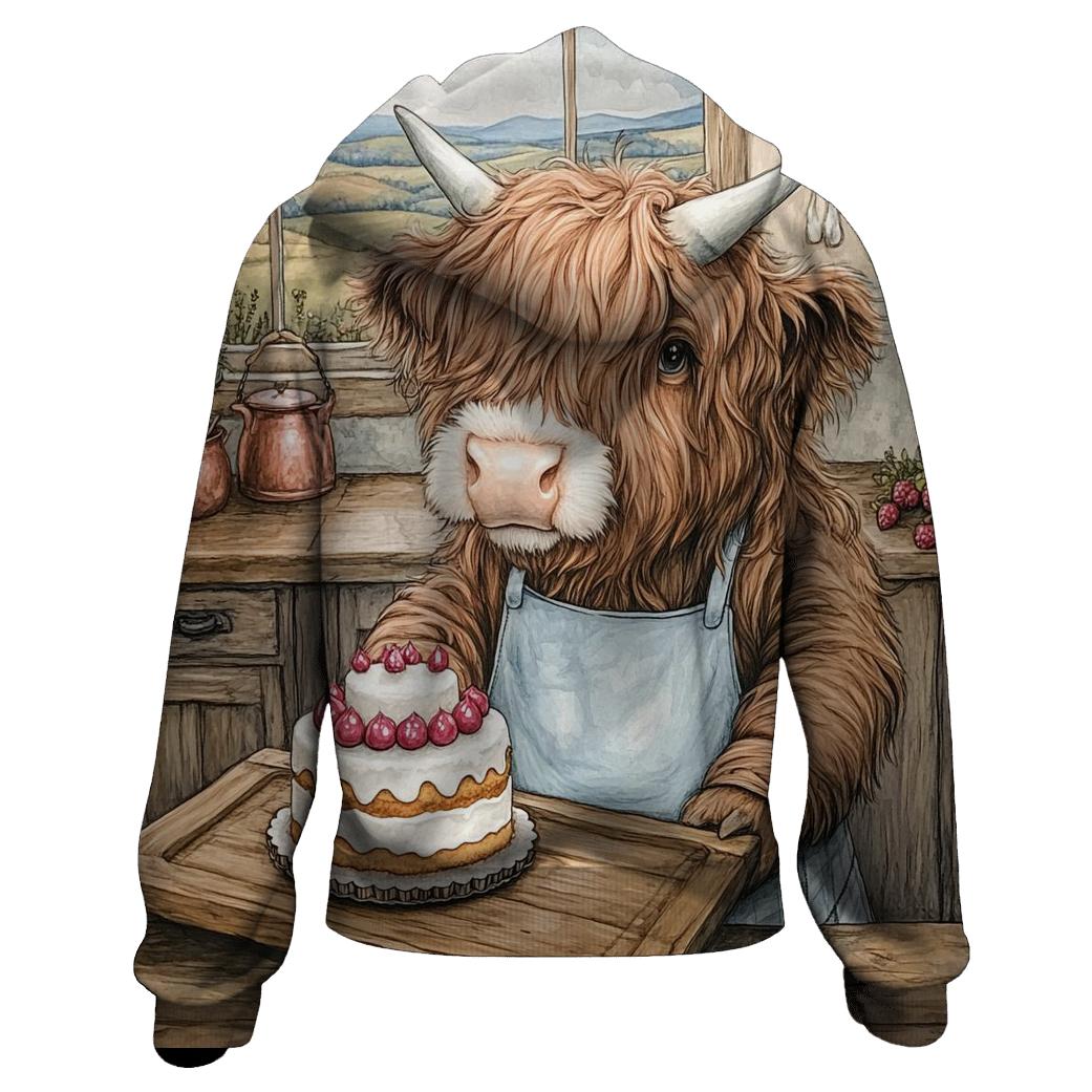 Highland Cow Birthday Cake Baker printed hoodies