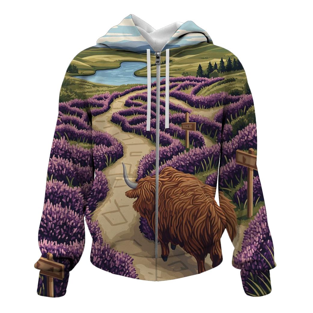 Highland Cow And The Heather Maze hoodie designs