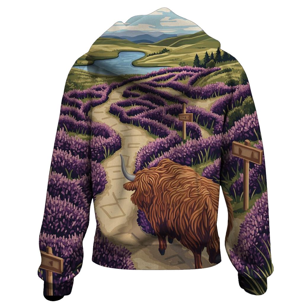 Highland Cow And The Heather Maze hoodie designs