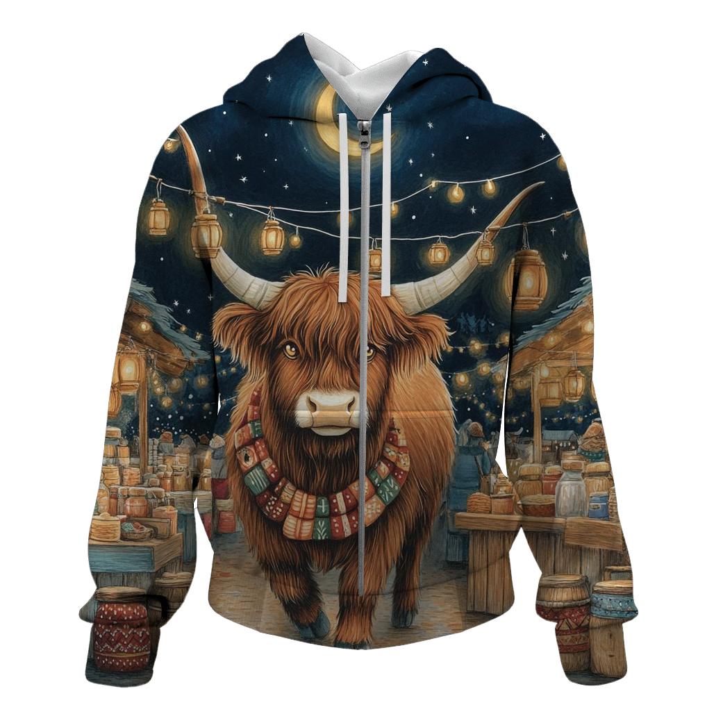 Highland Cow Night Market Lanterns premium hoodies