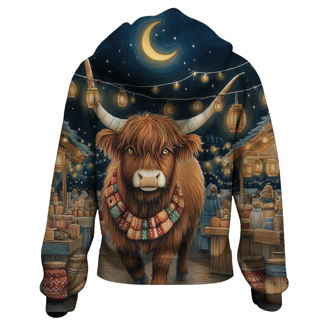 Highland Cow Night Market Lanterns premium hoodies