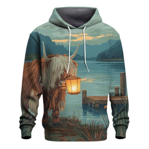 Highland Cow Lantern Keeper At The Loch hoodies fashion