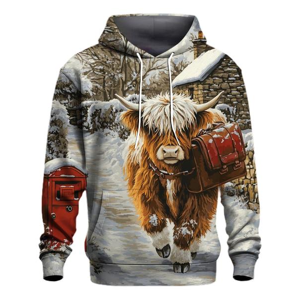 Highland Cow In The Winter Mail Run lightweight hoodies