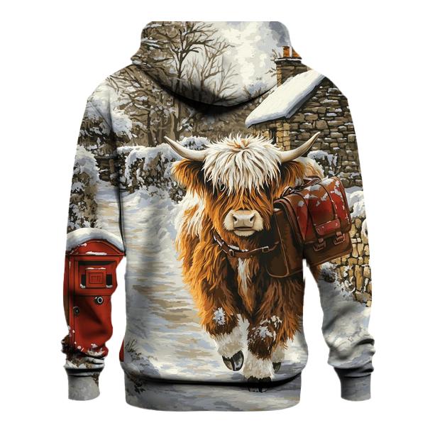 Highland Cow In The Winter Mail Run lightweight hoodies