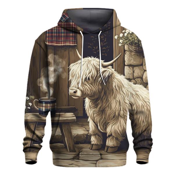 Highland Cow Tea Break By The Croft Door hoodies fashion