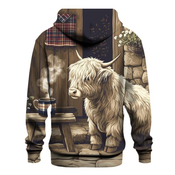 Highland Cow Tea Break By The Croft Door hoodies fashion