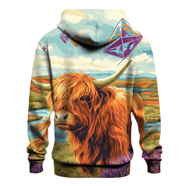 Kite Festival Highland Cow On The Moor graphic hoodies