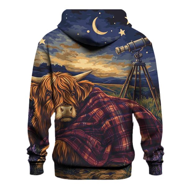 Highland Cow Stargazing Blanket On The Hill embroidered hoodies