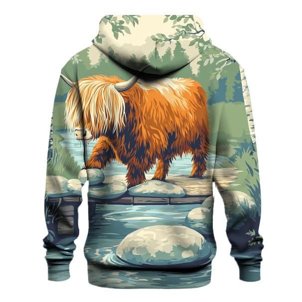 River Stepping Stones Highland Cow Explorer heavyweight hoodies