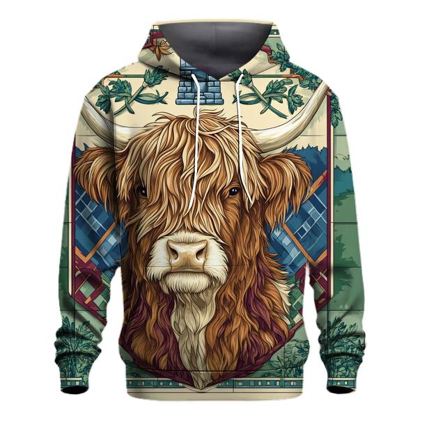 Highland Cow Portrait In Clan Banner Style custom hoodies