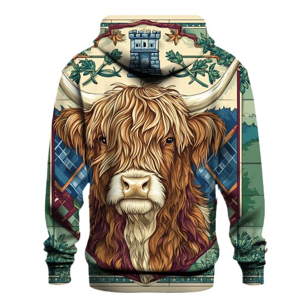 Highland Cow Portrait In Clan Banner Style custom hoodies