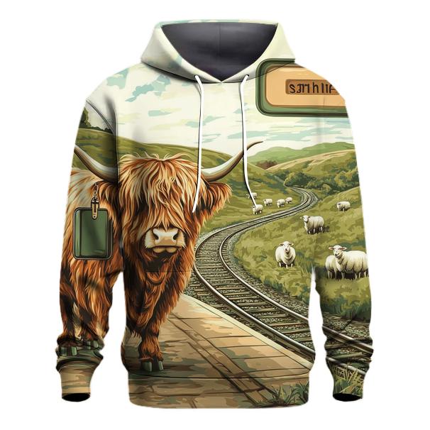 Highland Cow At The Railway Halt graphic hoodies
