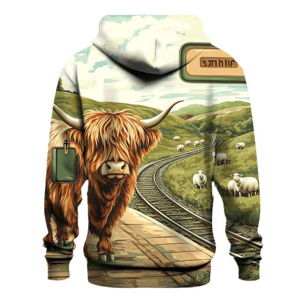 Highland Cow At The Railway Halt graphic hoodies