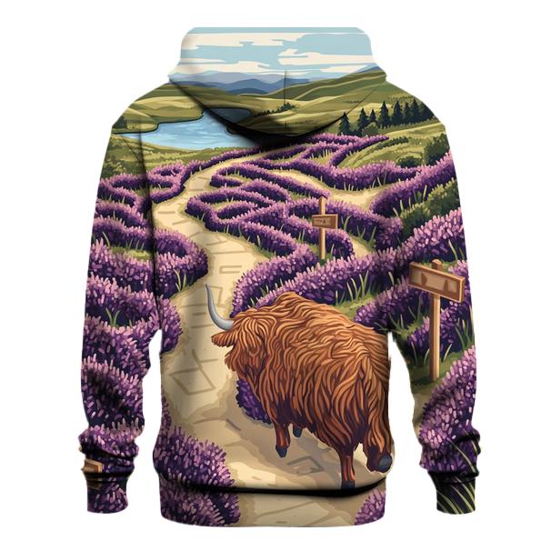 Highland Cow And The Heather Maze designer hoodies