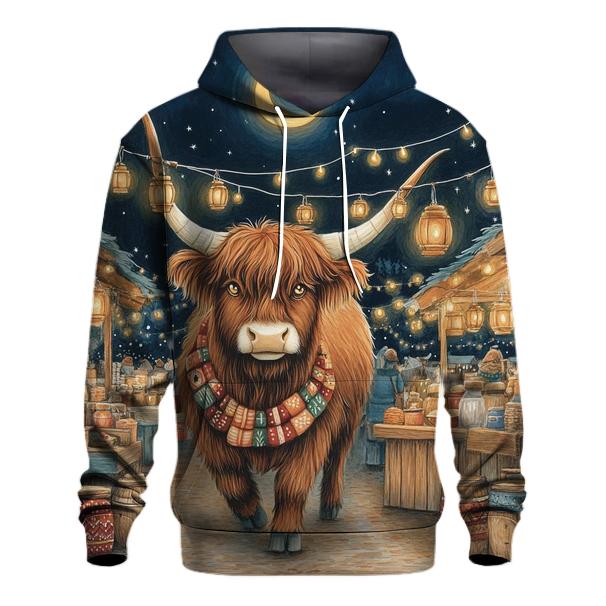 Highland Cow Night Market Lanterns premium hoodies