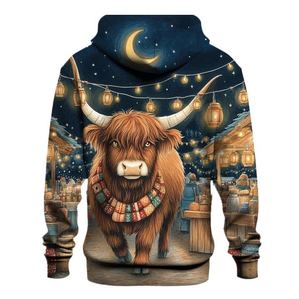 Highland Cow Night Market Lanterns premium hoodies