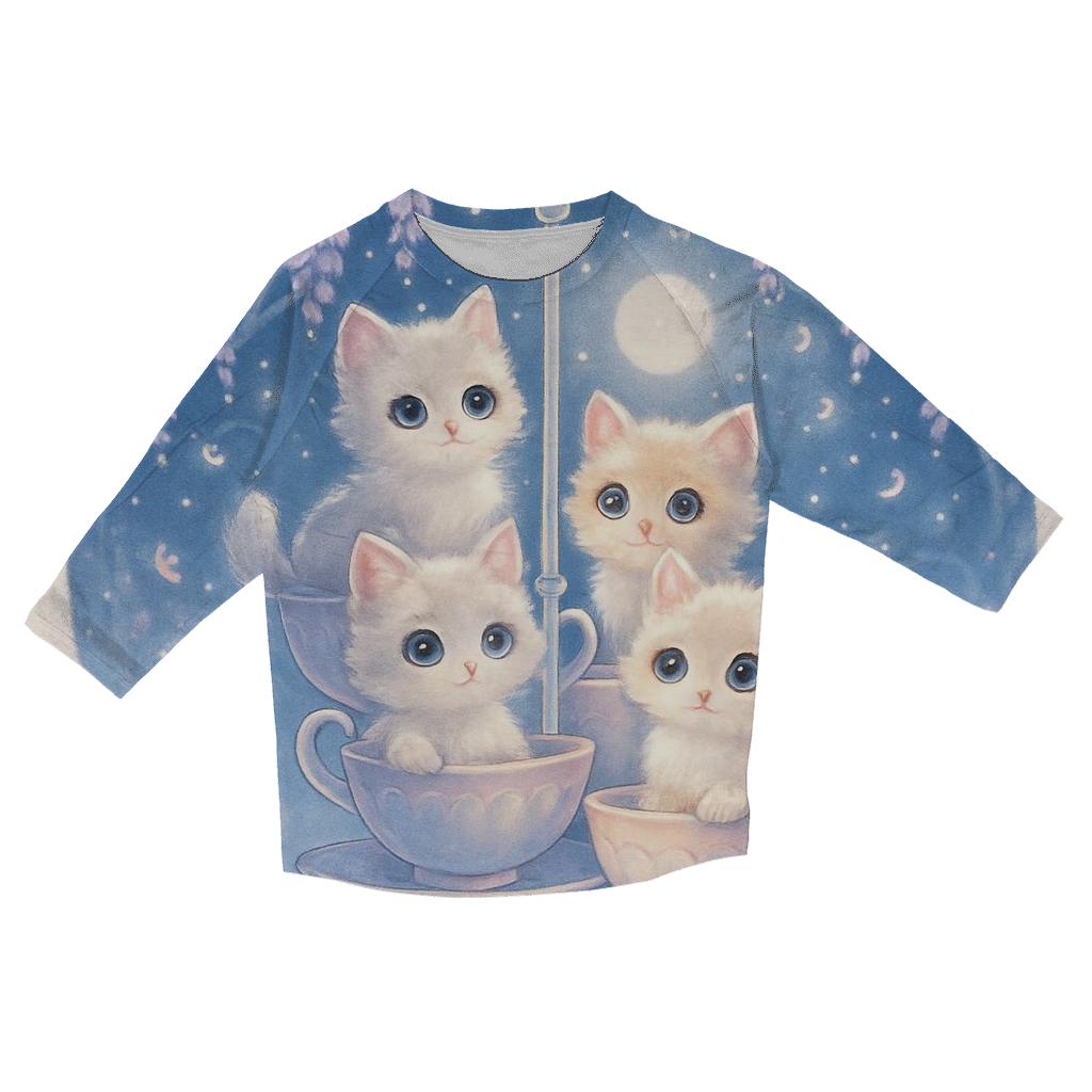 Moonlit Teacup Kitten Carousel stylish quarter sleeve tops