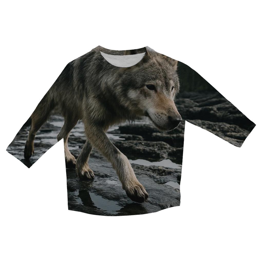 Coastal Wolf Foraging On The Haida Gwaii Intertidal Shelf designer 3/4 sleeve blouses