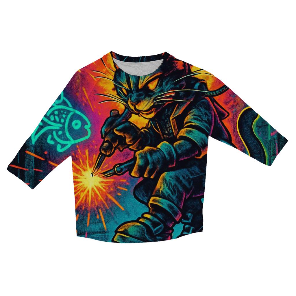 Neon Alley Mechanic Cat On Hover Skates designer 3/4 sleeve blouses