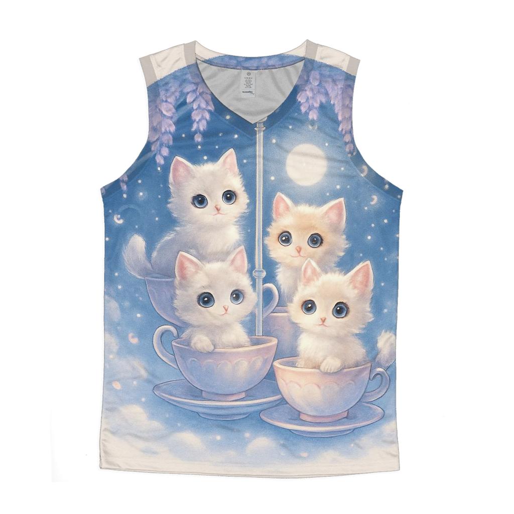 Moonlit Teacup Kitten Carousel graphic print tank tops