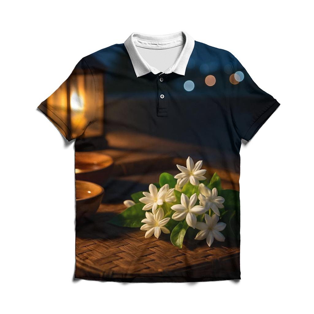 Nocturnal Jasmine Harvest On A Rooftop Terrace classic pique polos