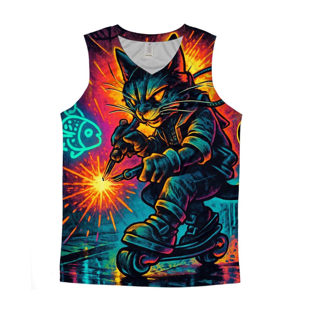 Neon Alley Mechanic Cat On Hover Skates designer workout tanks
