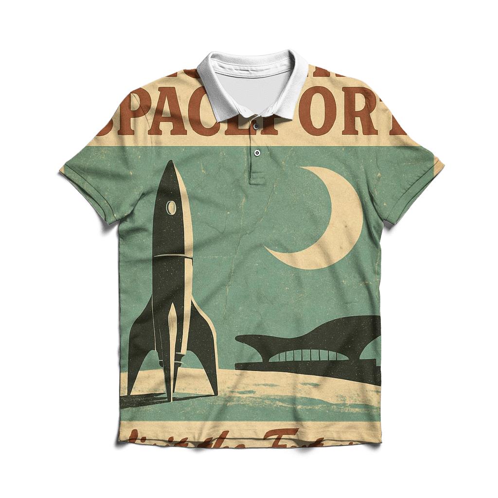 Faded 1977 Spaceport Travel Poster embroidered polo tops