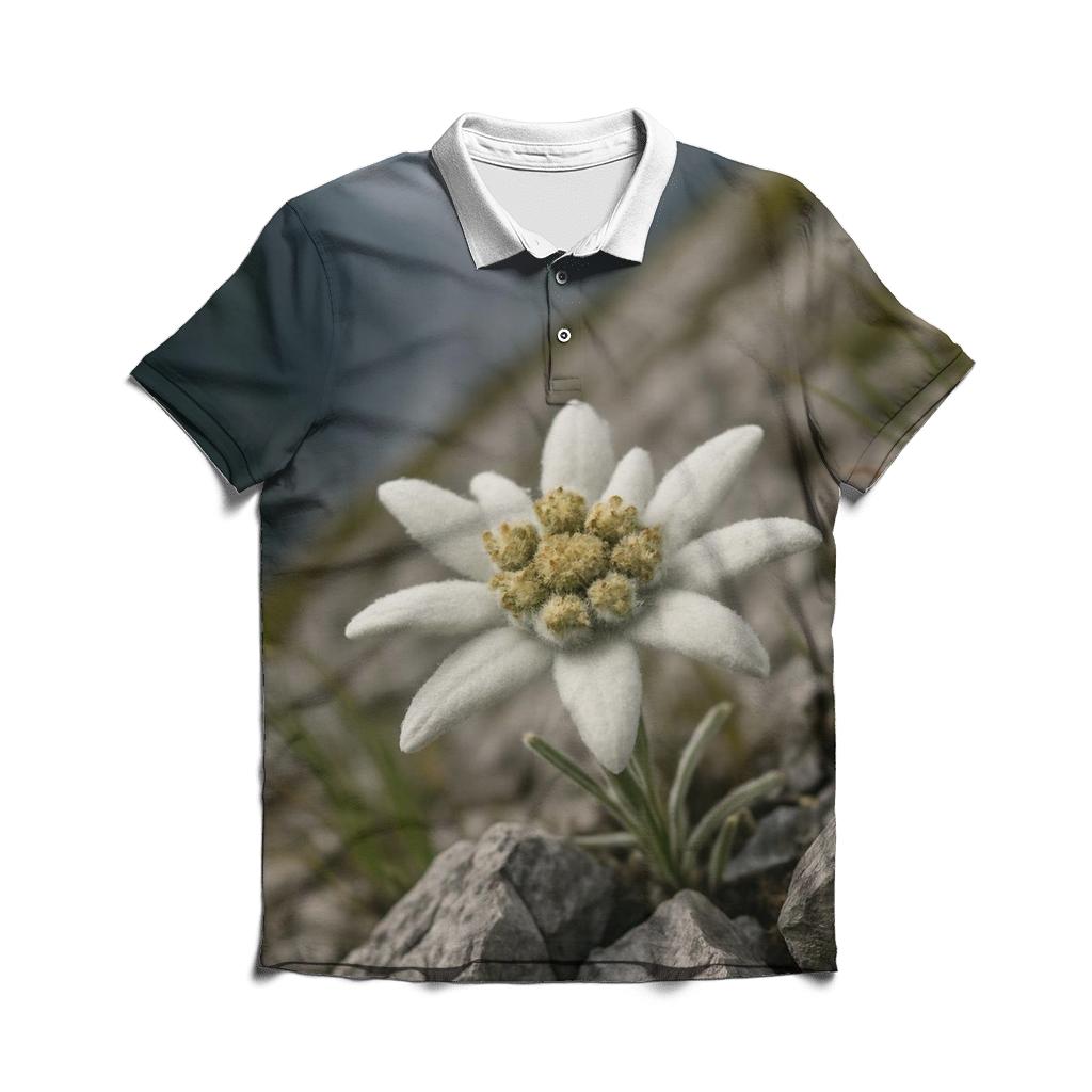 High Altitude Edelweiss Among Limestone Scree embroidered polo tops