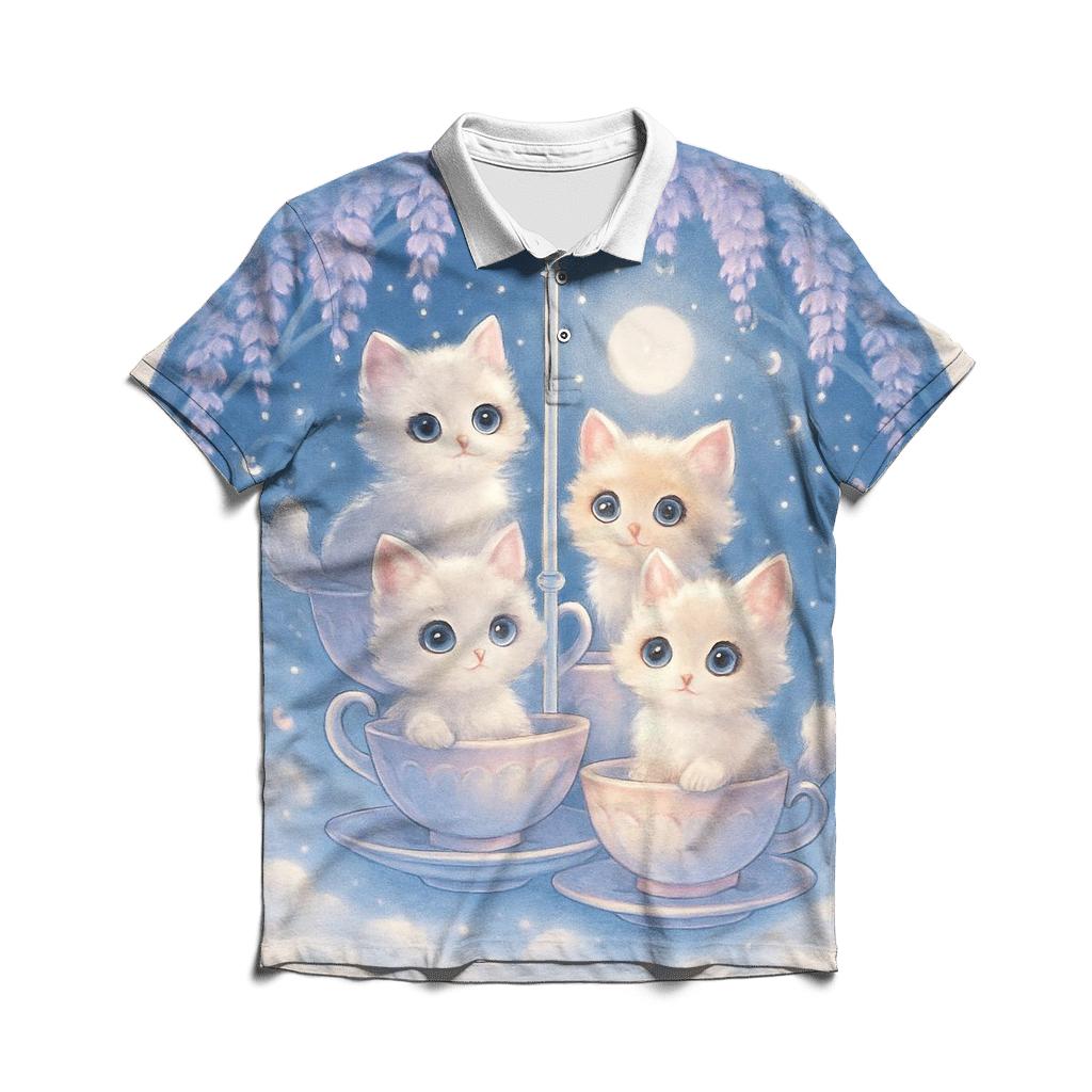 Moonlit Teacup Kitten Carousel embroidered polo tops