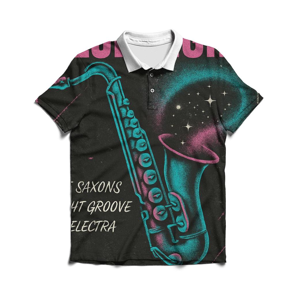 Distressed 1984 Cosmic Jazz Club Flyer classic pique polos