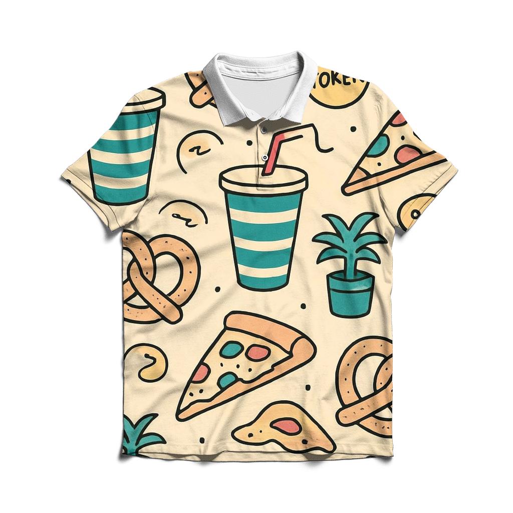 Mall Food Court Neon Pattern branded logo polo shirts