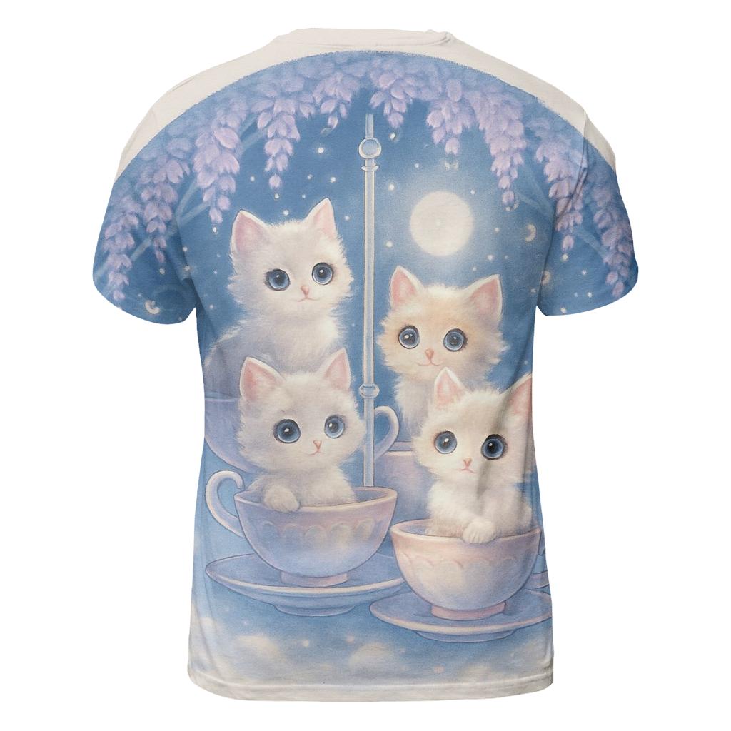 Moonlit Teacup Kitten Carousel artistic all-over print tops