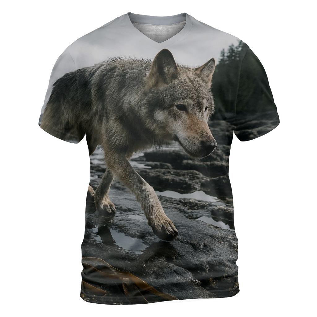 Coastal Wolf Foraging On The Haida Gwaii Intertidal Shelf artistic all-over print tops