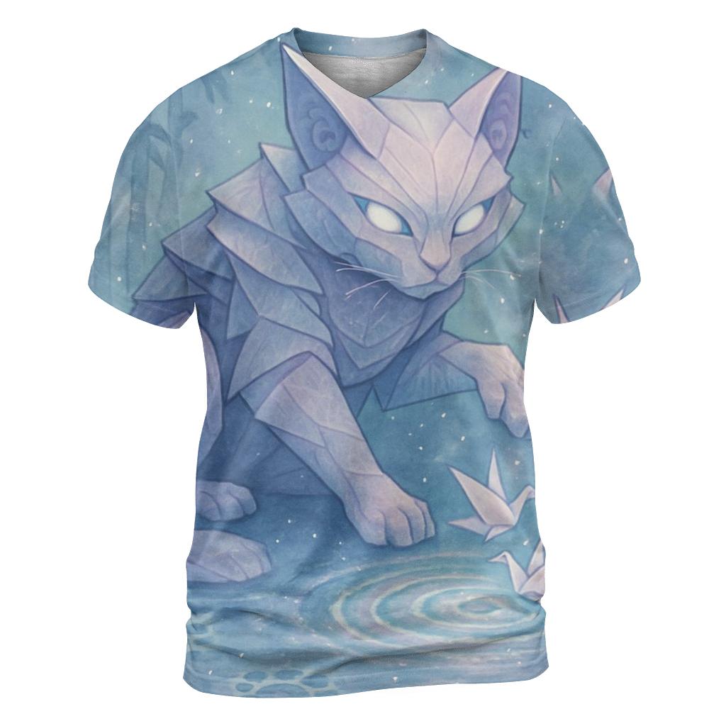 Moonlit Origami Guardian Cat creative print fashion shirts
