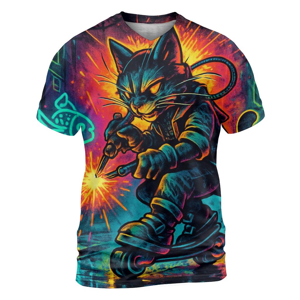 Neon Alley Mechanic Cat On Hover Skates custom all-over print shirts