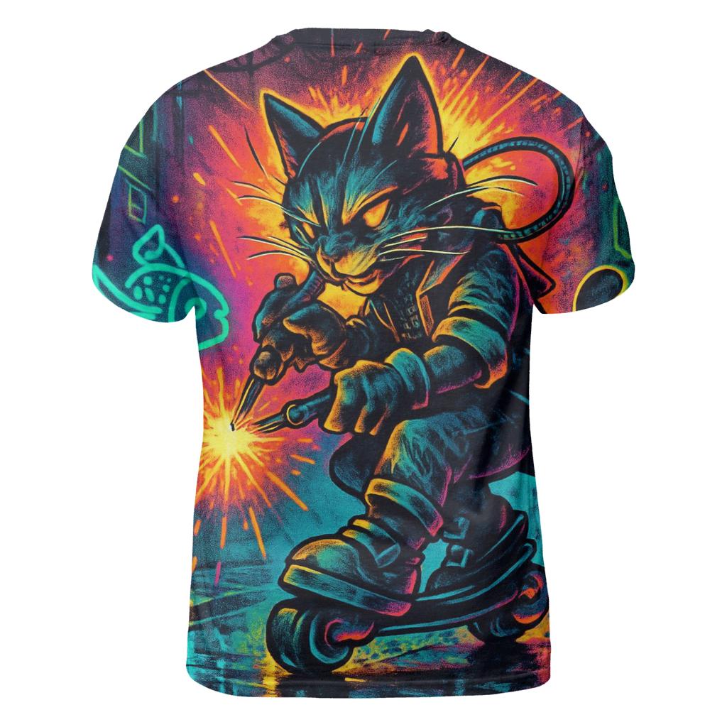 Neon Alley Mechanic Cat On Hover Skates custom all-over print shirts