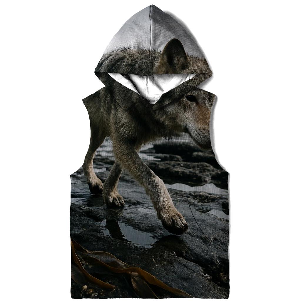 Coastal Wolf Foraging On The Haida Gwaii Intertidal Shelf embroidered hoodies