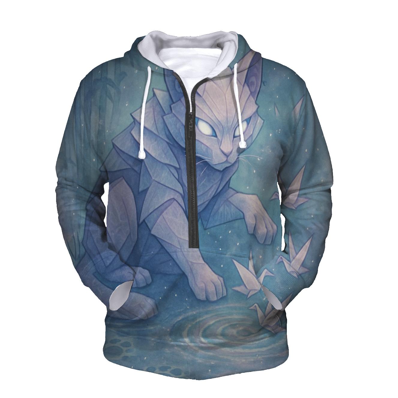 Moonlit Origami Guardian Cat printed hoodies