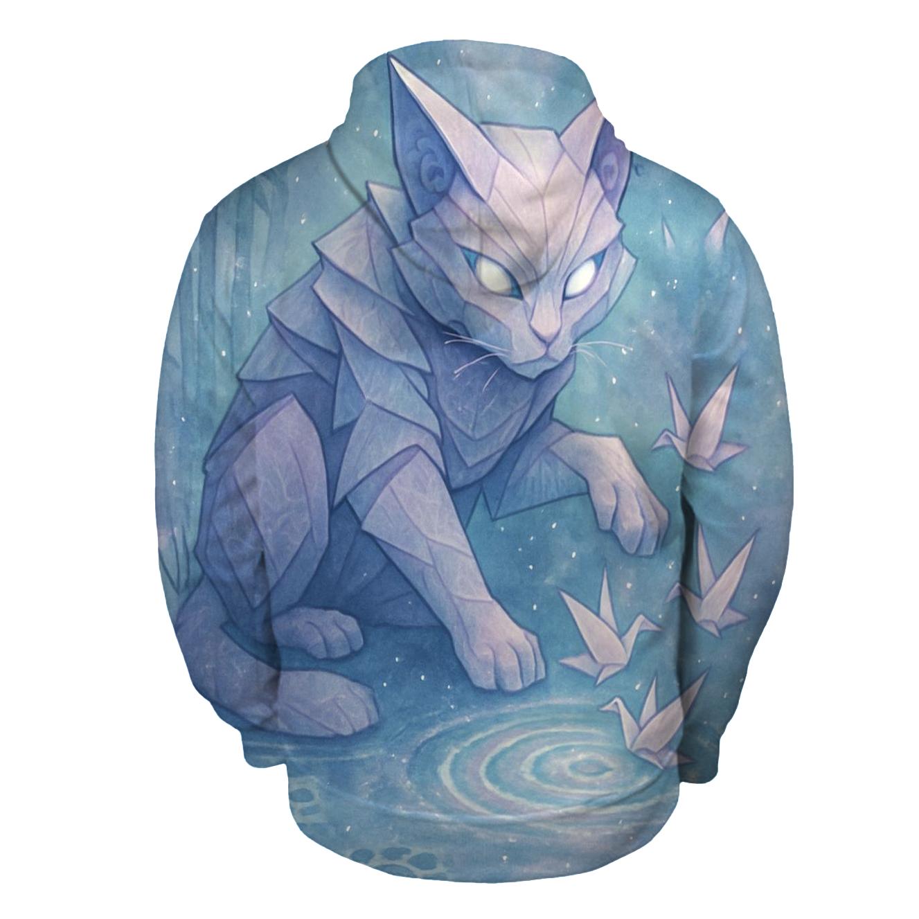 Moonlit Origami Guardian Cat printed hoodies