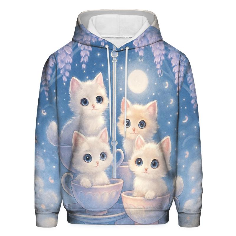 Moonlit Teacup Kitten Carousel designer hoodies