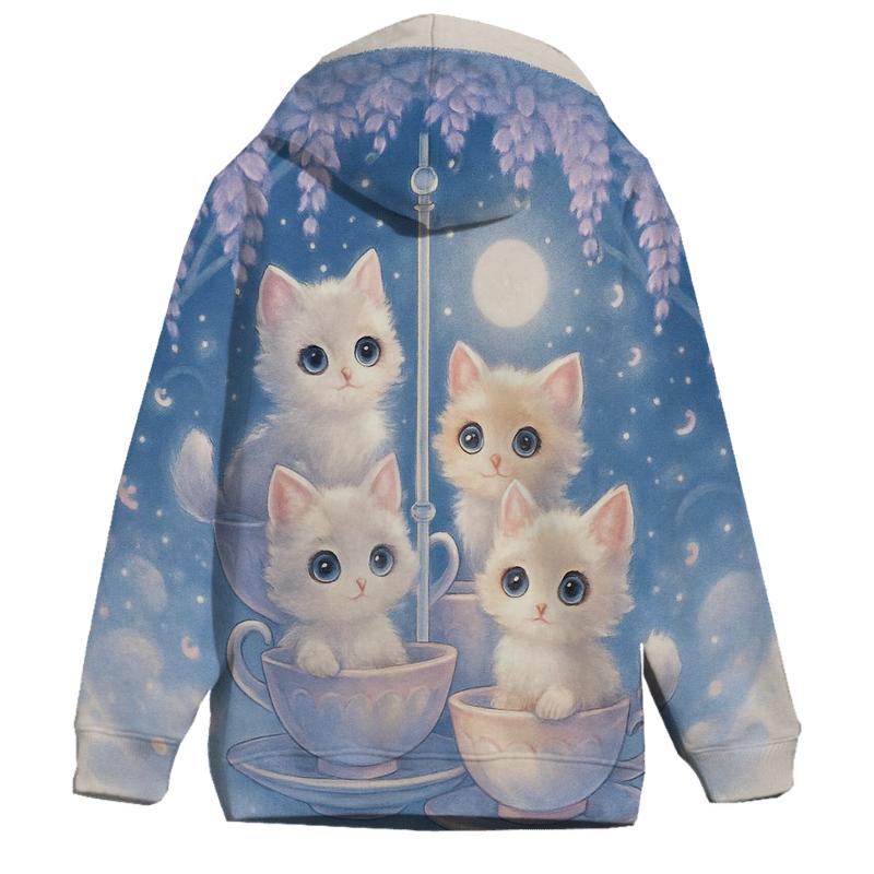 Moonlit Teacup Kitten Carousel designer hoodies