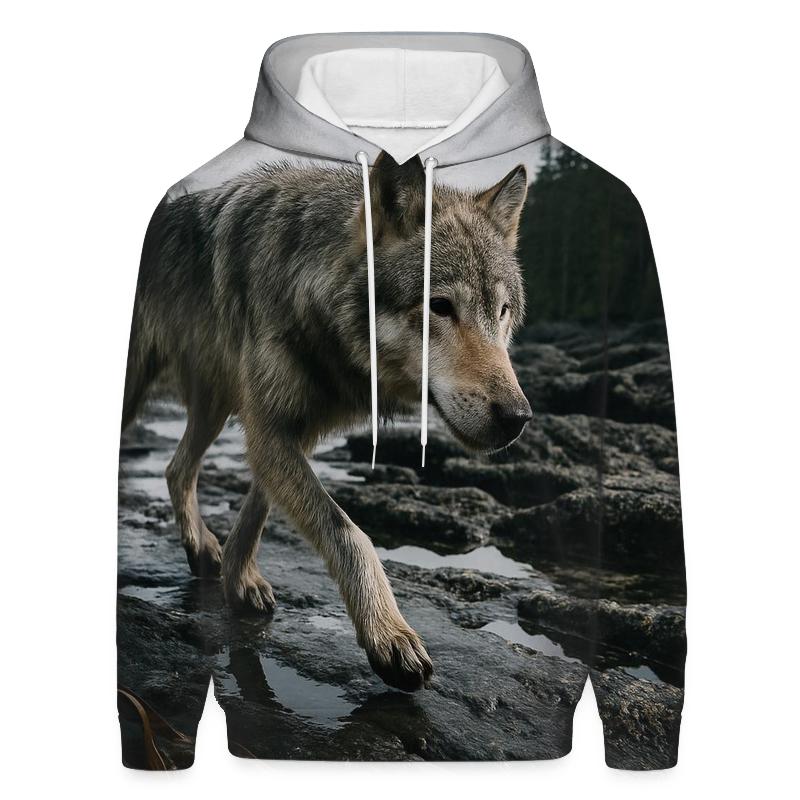Coastal Wolf Foraging On The Haida Gwaii Intertidal Shelf premium hoodies