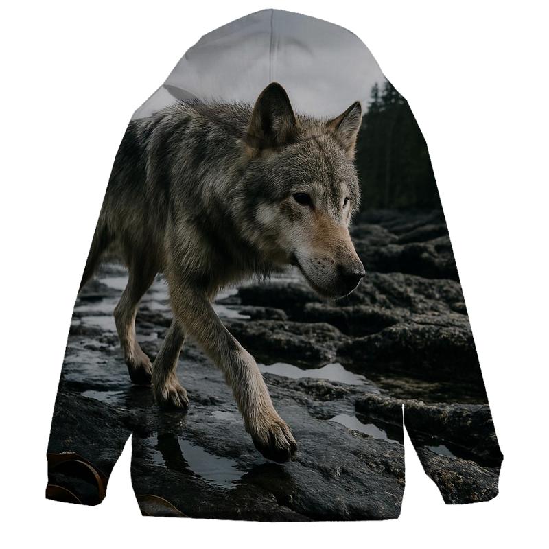 Coastal Wolf Foraging On The Haida Gwaii Intertidal Shelf premium hoodies