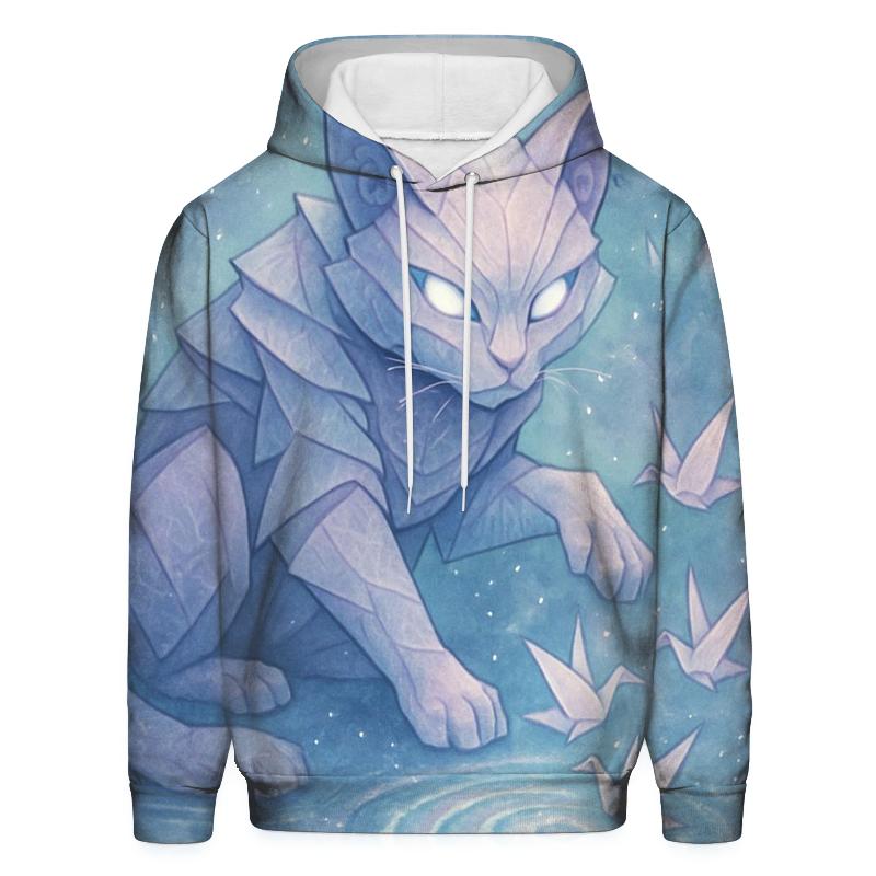 Moonlit Origami Guardian Cat printed hoodies