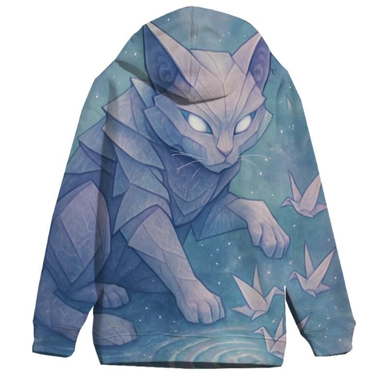 Moonlit Origami Guardian Cat printed hoodies