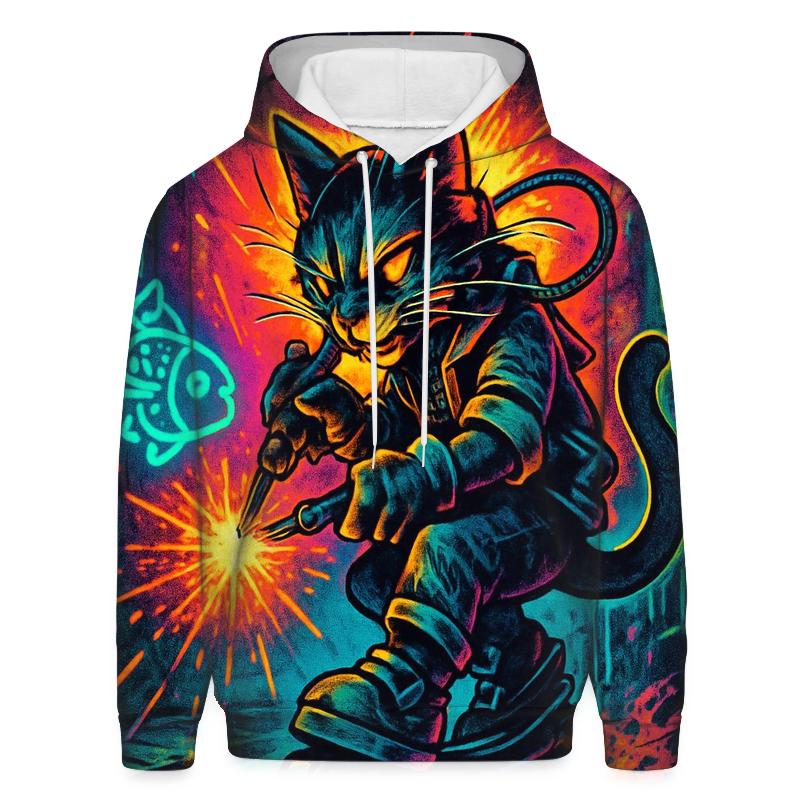Neon Alley Mechanic Cat On Hover Skates pullover hoodies