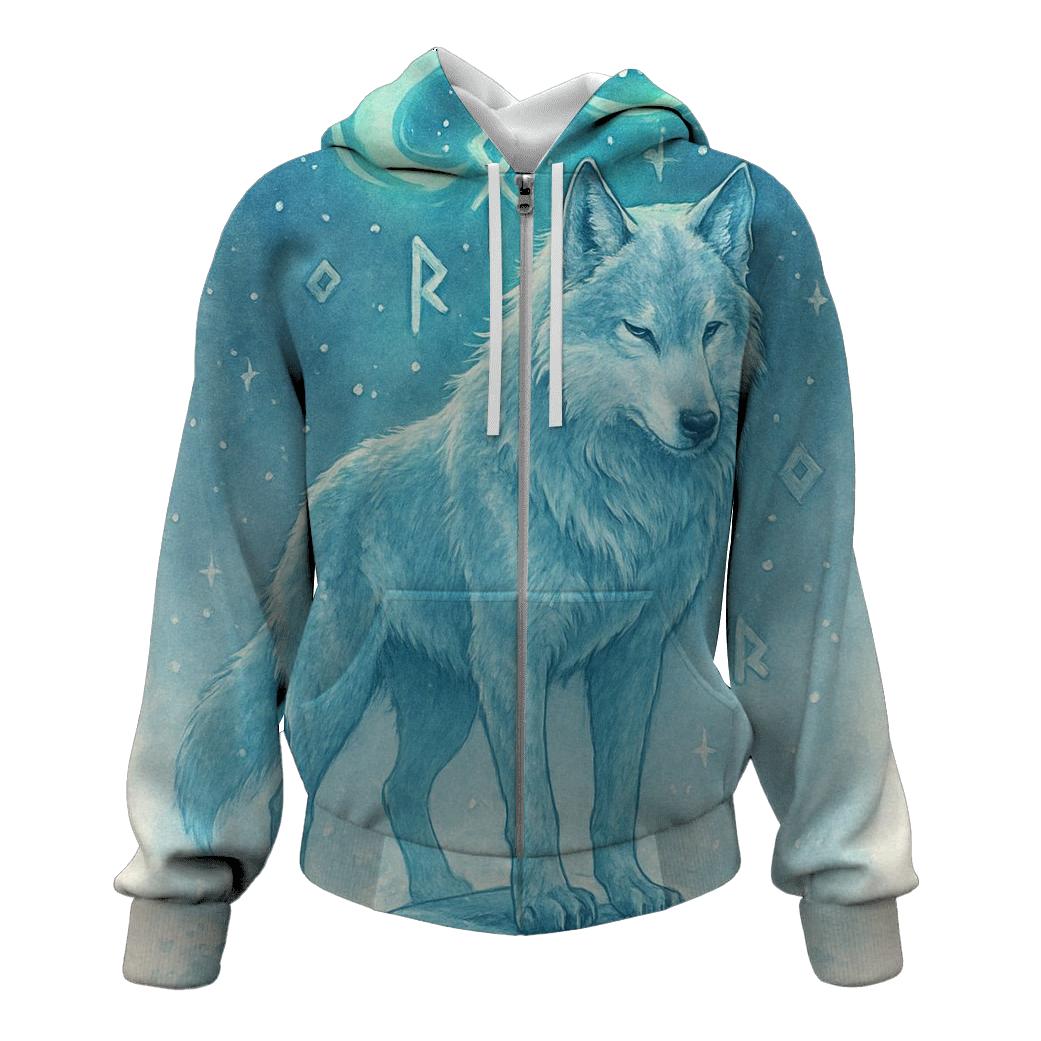 Aurora Runestone Sentinel Wolf hoodie designs