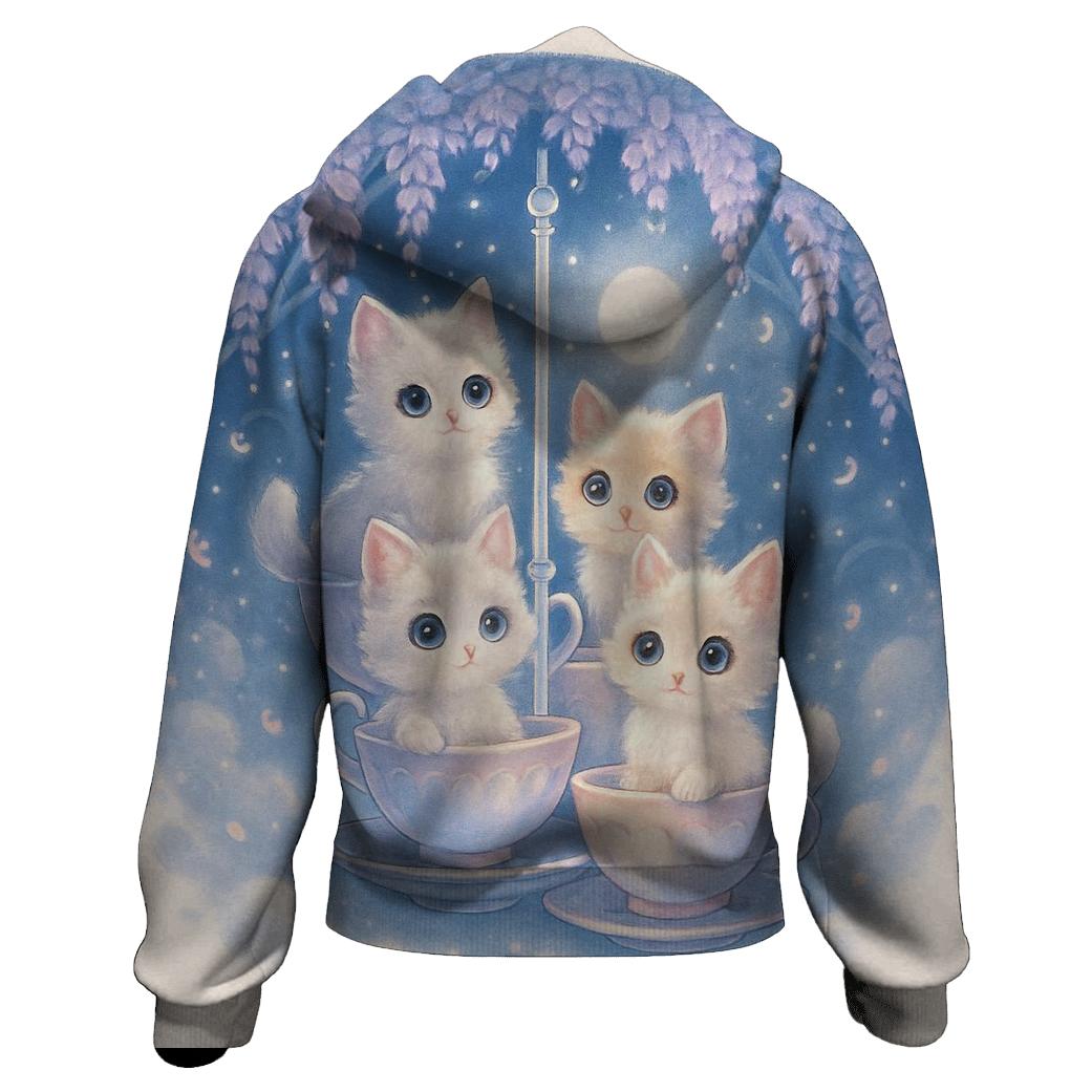 Moonlit Teacup Kitten Carousel zip-up hoodies