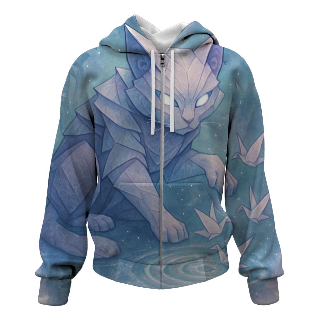 Moonlit Origami Guardian Cat printed hoodies