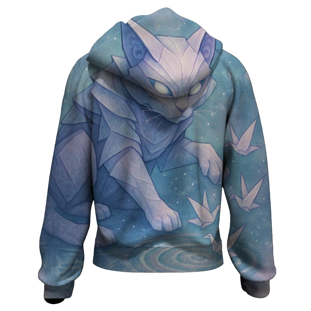 Moonlit Origami Guardian Cat printed hoodies